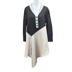 NWOT Design Todays 100% Linen Boho Asymmetrical Lagenlook Oversized Blouse Sz S